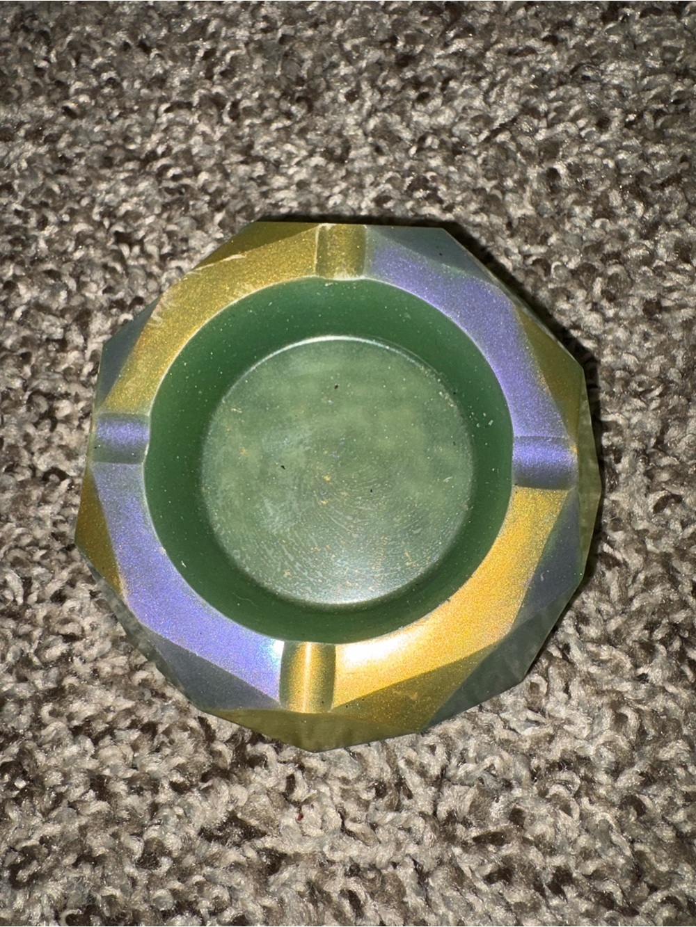 Iridescent Green Multicolor Faceted Ashtray